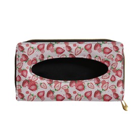Mumeson Car Tissue Holder Auto Visor Tissue Napkin Case Strawberry Print Tissue Holder for Car Visor Back Seat Leather Hanging Tissue Mask Holder