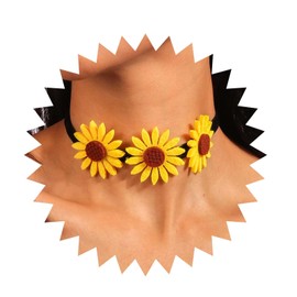 Vacaonio Vintage Flower Velvet Flower Choker Necklace Big Floral Collar Necklace Yellow Sunflower Necklace Flower Bead Necklace Summer Beach Necklace Jewelry for Women