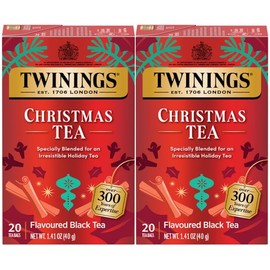 Twinings Christmas Tea - Black Tea Blended with Spicy and Aromatic Clove and Cinnamon, Tea Bags Individually Wrapped, 20 Count Ea (Pack of 2)
