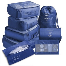Travel Packing Cubes, Toifucos Multifunction 8pcs/set Travel Cubes Luggage Organiser Waterproof Travel Compression Suitcase Bag Travel Essential Bag, Navy Blue