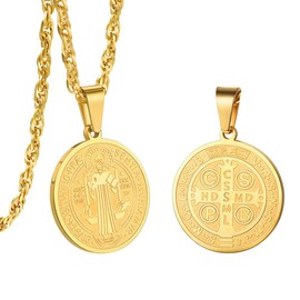 PROSTEEL Saint Benedict Religious Cross Medal Pendant Necklace Vintage French Talisman Amulet 18K Gold Plated Men Christian Jewelry