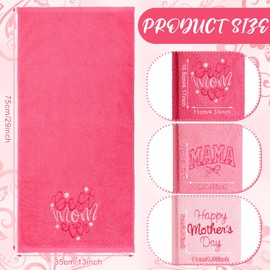 FuWeave 3 Pack Mother's Day Hand Towels 13.4 x 29.2 Inch Cotton Embroidered Best Mom Ever Bathroom Towel Soft Super Absorbent Towel for Bathroom