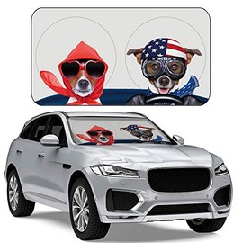 IC ICLOVER Car Windshield Sunshade with Pet Design, Cute Cartoon Dogs Pattern Sun Shade - Foldable Sun Visor Protector, Blocks UV Rays Keeps Vehicle Cool (59 x 33 Inch)