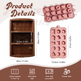 Dubai Chocolate Bar Mold, Food Grade Silicone Deep Mold for Pistachio, Candy, Snacks - Include 15-Shape Molds, Scraper, 100 Bags & 105 Labels