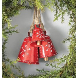 Christmas Bells Rustic Decor Christmas Big Ornaments Handcrafted Hanging Bell Home Decor Bells Set of 3 (Red)