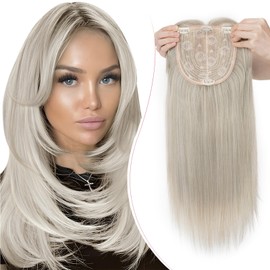 S-noilite Hair Topper for Thinning Hair 18 inch Hair Toppers for Women 6"x6" Big Base Topper for Hair Loss Hair Extensions Wigs Clip in Hair Fringe Hair Pieces,Straight Silver Blonde Mixed