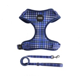COSYHOME LONDON Dog Harness No Pull Pet Harness, Adjustable Dog Vest for Easy Walking, Breathable soft cotton Material for Small Medium Breed Dogs (S, Blue checked)