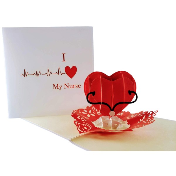 iGifts And Cards Unique I Heart My Nurse 3D Pop Up Greeting Card – Thank You, Appreciation, Congrats, Half-Fold, Love, Funny, Best, Medical, Healthcare, Hospital, Wonderful, Special