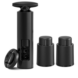 Wine Opener Set, Wine Opener with Foil Cutter, and 2 Wine Stoppers, Wine Opener Corkscrew for Wine, Ideal Present for Party, Wine Lovers (3, Black)