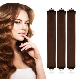 3pcs Heatless Hair Curler, Soft Velvet Overnight Heatless Curls Blowout Rods with Hook No Heat Curling Rollers Hair Styling Accessories, No Damage Hair Women Girls Gift (Brown)