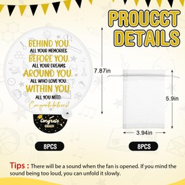 Threehoney 8 Set 2025 Graduation Gifts Foldable Fans,Graduation Party Favors Sublimation Hand Held Round Fans Collapsible Portable with Handles & Bags for School Graduates Activities(Black Gold)