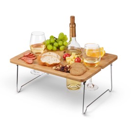 Tirrinia Portable Wine Picnic Table, Ideal Wine Gift for Women Men, Outdoor Folding Table & Beach Charcuterie Board with Wine Glasses Holder for Camping, Park, Party, Garden Concerts, Wooden