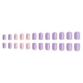 Butterfly Press on Nails Square Fake Nails Short Artificial Nails Purple Glue on Nails with Cute Design Stick on Nails Glossy Full Cover Stick on Nails for Women Girls - 24Pcs