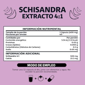 Beyond Vitamins | Extracto de Schisandra 4:1, 500mg por Cápsula, Suplemento Natural en Cápsulas Veganas Vcaps, Ayuda a Mejorar la Resistencia Física y Mental, Apoya el Sistema Inmunológico y la Salud Hepática, 60 Cápsulas.