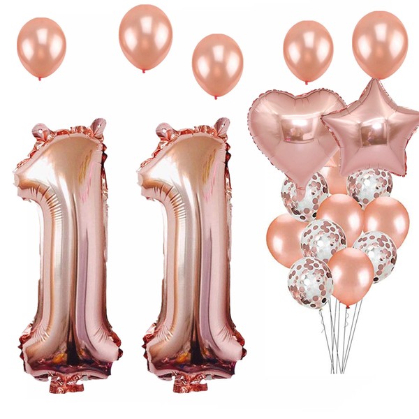 11th Birthday Decorations Party Supplies, Jumbo Rose Gold Foil Balloons for Birthday Party Supplies,Anniversary Events Decorations and Graduation Decorations Sweet 11 Party,11th Anniversary