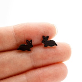 Cute Small Bunny Earrings Easter Earrings for Women Gold Plated Stainless Steel Hypoallergenic Tiny Dainty Animal Cartilage Minimalist Polished Christmas Easter Jewelry Gifts(Black)