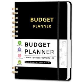 Budget Planner - Monthly Financial Organizer with Expense & Bill Tracker, Undated Finance Planner/Account Book for Effective Money Management, Spiral Binding,6.3"x8.4", Black