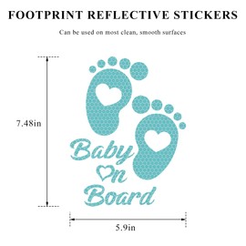 FSTURIOS Baby on Board Car Sticker, High Intensity Reflective Baby on Board Footprint Safety Warning Decal, Waterproof Kids on Board Baby in Car Feet Decal Sticker for Bumper (Light Blue)