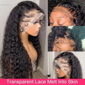 Unbranded 28inch 13*4 lace frontal wig human hair deepwave