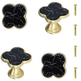 Clover Cabinet Knobs Black Four Leaf Clover Kitchen Knobs and Pulls for Cabinets Dresser Drawer Knobs Furniture Wardrobe Bathroom Decorative Door Pulls 4 Pcs (Black)
