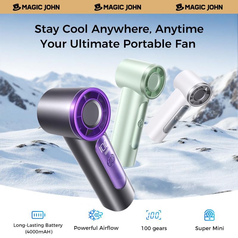 MAGIC JOHN Mini Handheld Fan with LED Display – Powerful