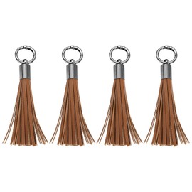 uxcell 4Pcs Leather Keychain Tassels, Women Tassel Bag Charm for Handbag Purse DIY Craft Making, Deep Brown
