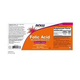 Now Folic Acid 800 mcg & B-12 25 mcg 250 tabs