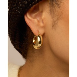 PAVOI Rhodium Plated Sterling Silver Posts Chunky Hoops Earrings | Thick Lightweight Trendy Chunky Hoop Earrings for Women