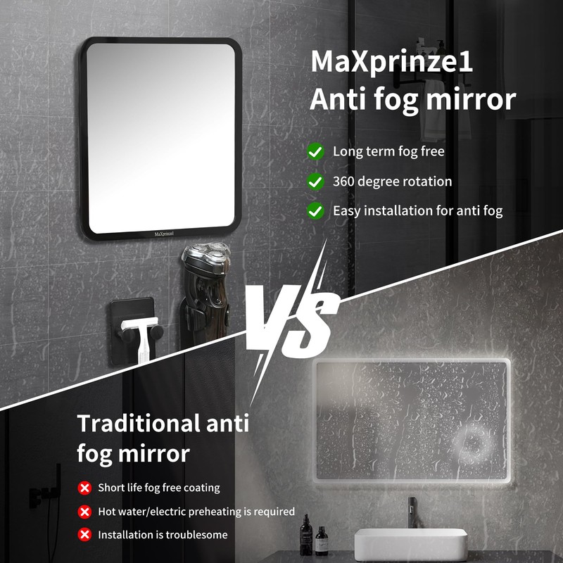 Fog Free Shower Mirror 8×7 Inches, Rotatable Bathroom Anti-Fog Mirror