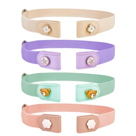 Kawuwa 4 Pieces Buckle Free Stretch Belt Comfortable Invisible Elastic Belt Adjustable Belt (Mac3 Series)