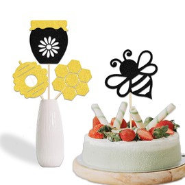 12Pcs Bee Centerpiece Sticks Bee 1st Birthday Party Table Decorations Bee Honeybee Baby Shower Decorations Bee Theme Birthday Gender Reveal Party Supplies Black Gold Glitter