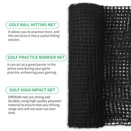 EMEKIAN Black Polyester Golf Practice Fence Net, Heavy Duty Golf Ball Barrier Net, Indoor Outdoor Portable Golf Seine Net, Golf Batting Net, Adjustable Protective Net for Backyard, 10 Ft x 30 Ft