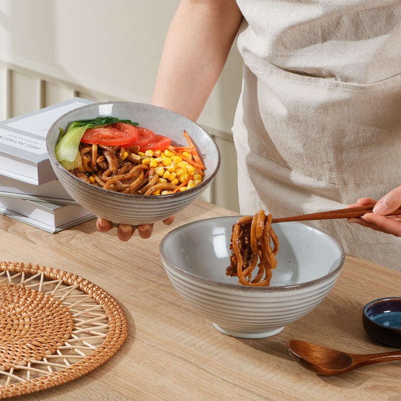 NUTRIUPS Set of 2 Ceramic Ramen Bowls with Spoons &