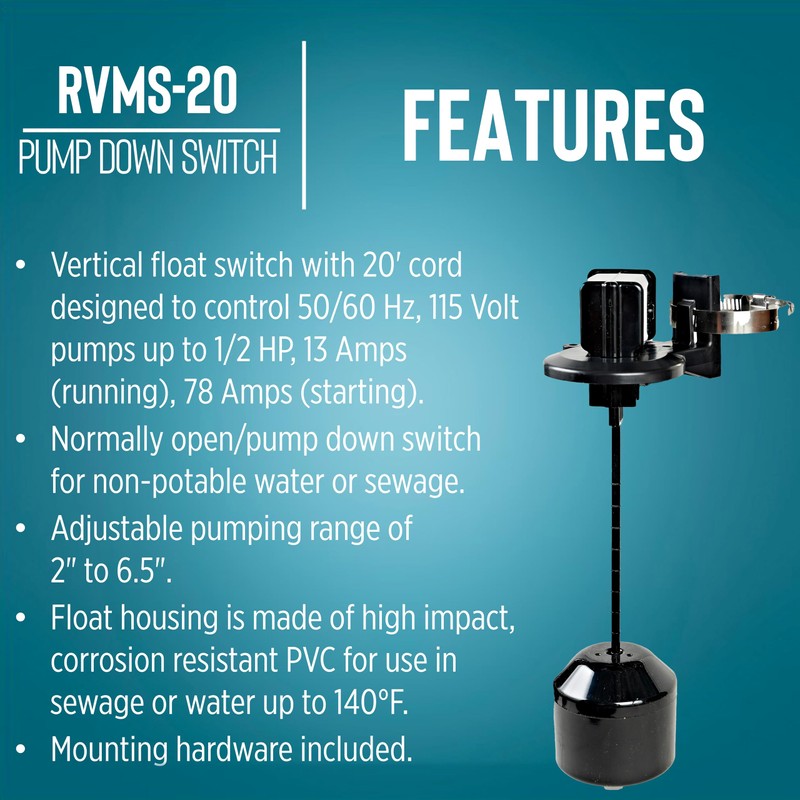 Little Giant RVMS-20 115-Volt Piggyback Vertical Mechanical Pump Down Float