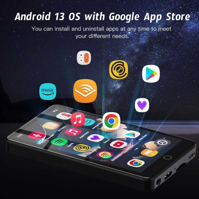 160GB Android 13 MP3 Player with Bluetooth and WiFi, 4.02"