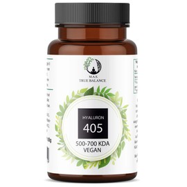 M.A.S. TRUE BALANCE® Hyaluronic Acid High Dose with 405 mg Hyaluronic Acid per Capsule, 90 Vegan Capsules, 3 Month Supply, 500-700 kDa, No Additives, Anti-Ageing, Laboratory Tested, Made in Germany