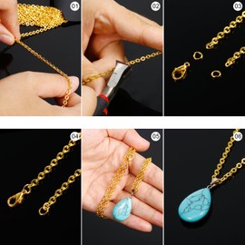 33 Foot Gold Plated Link Chain Necklace with 30 Jump Rings and 20 Carabiners for Jewellery DIY Making (1.5 mm)