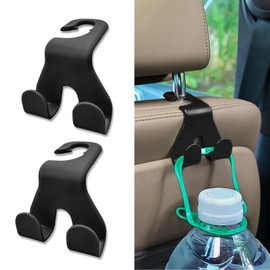 PACLVIO 2PCS Car Headrest Hooks, Car Purse Hook, 2 in 1 Cars Back Seat Head Rest Hanger, Car Interior Accessories Seat Back Organizer Hooks Universal for Handbag Purse Grocery Bags (Black)