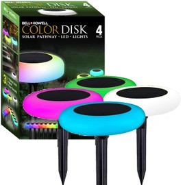 Bell+Howell Vividisk Color Changing LED Solar Pathway Lights - Waterproof Outdoor Lights for Driveways, Lawns & Landscapes - 4 Pack