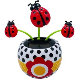 Solar Powered Dancing Flower Toy, The Ladybird with Seven Stars Solar Swinging Flip Flap Flower Animated Bobblehead Dancer Toy, Car Windowsill Decoration Desktop Solar Dancing