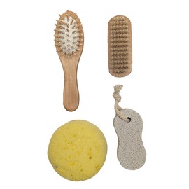 Treasure Gurus 4 Piece Bath Set Hair Brush Foot Scrubber Loofah Sponge Pumice Stone Nailbrush Bathroom Accessories
