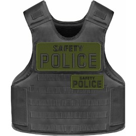 SAFETY POLICE EMBROIDERY PATCH 4X10 AND 2X5 HOOK ON BACK BLACK ON OD GREEN