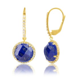 MAX + STONE 6.5 Ct. Blue Round Real Lapis Lazuli Drop Earrings for Women in 18k Gold Over Sterling Silver | September Birthstone
