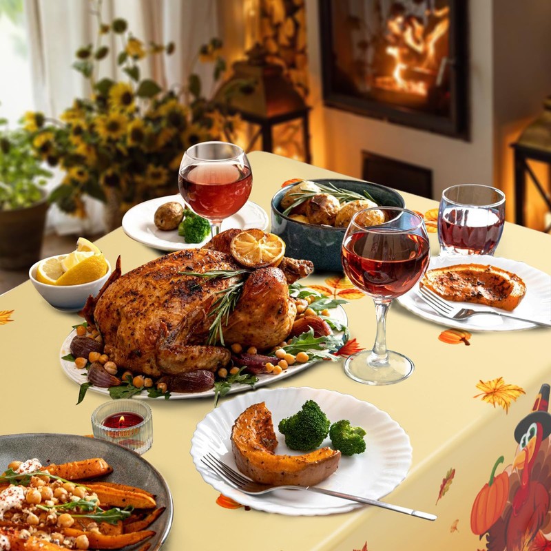 Bonropin 3PCS Thanksgiving Tablecloth,Fall Tablecloth Rectangle Thanksgiving Disposable Tablecloth Plastic
