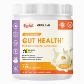 oppuland – Gut Health – Greens Powder with L-Glutamine – Superfood Blend – Contains Spirulina, Chlorella, Wheatgrass, Chlorophyll & Digestive Enzymes – Supergreens Mix for Men & Women – 7.79 Oz