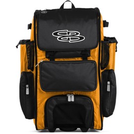 Boombah Rolling Superpack Baseball/Softball Gear Bag - 23-1/2" x 13-1/2" x 9-1/2" - Gold/Black - Telescopic Handle - Holds 4 Bats - Wheeled Version
