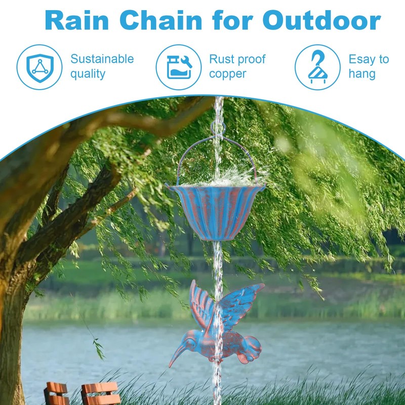 Ruaizel 7.8FT Rain Chains for Gutters, Hummingbird Rain Catcher, Outdoor