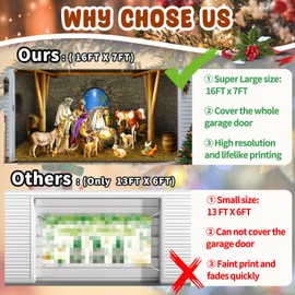Ratoyal Christmas Nativity Garage Door Banner 16 x 7 ft, Nativity Scene Murals Christmas Garage Decorations Cover Extra Large Merry Christmas Backdrop Background for Photo Xmas Holiday Garage Banner