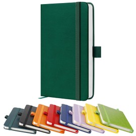 A6 Notebook, Pocket Notebooks 160 Lined Pages Small Leather Journal Notebook Pocket Size for Women Men Work Office School, Hardback A6 Notepad with Pen Holder, 9.4 x 14.5cm-Dark Green
