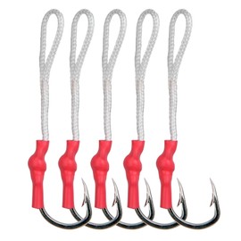 Assist Fishing Hooks 420 Stainless Steel with Red Braided Line Fishhook Baits Fishing Tackle Size 1/0-10/0 (4/0-30pcs)
